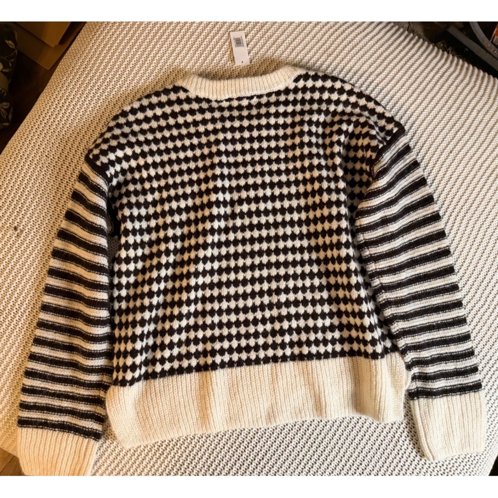 Madewell NWT Alpaca Blend Diamond Stripe Crewneck Sweater Brown & Cream Small - Picture 4 of 4